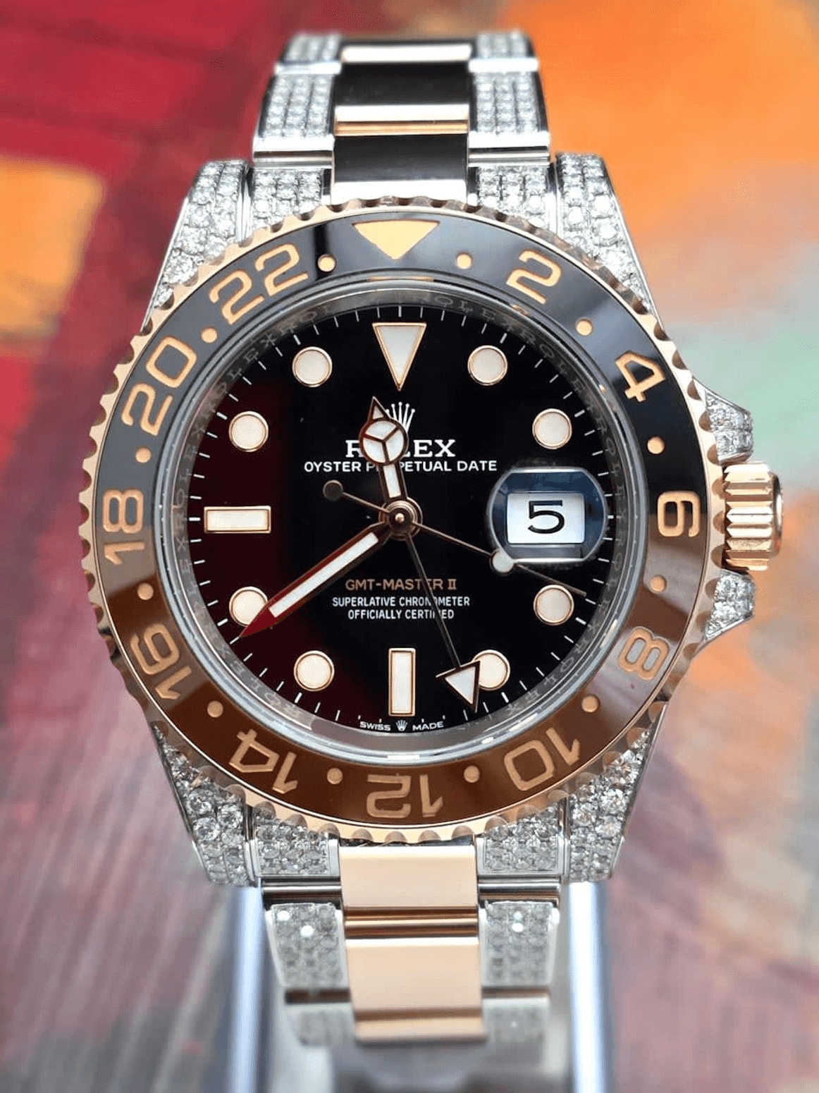 Rolex GMT‑Master II “Root Beer” Fully Diamond-Set Custom